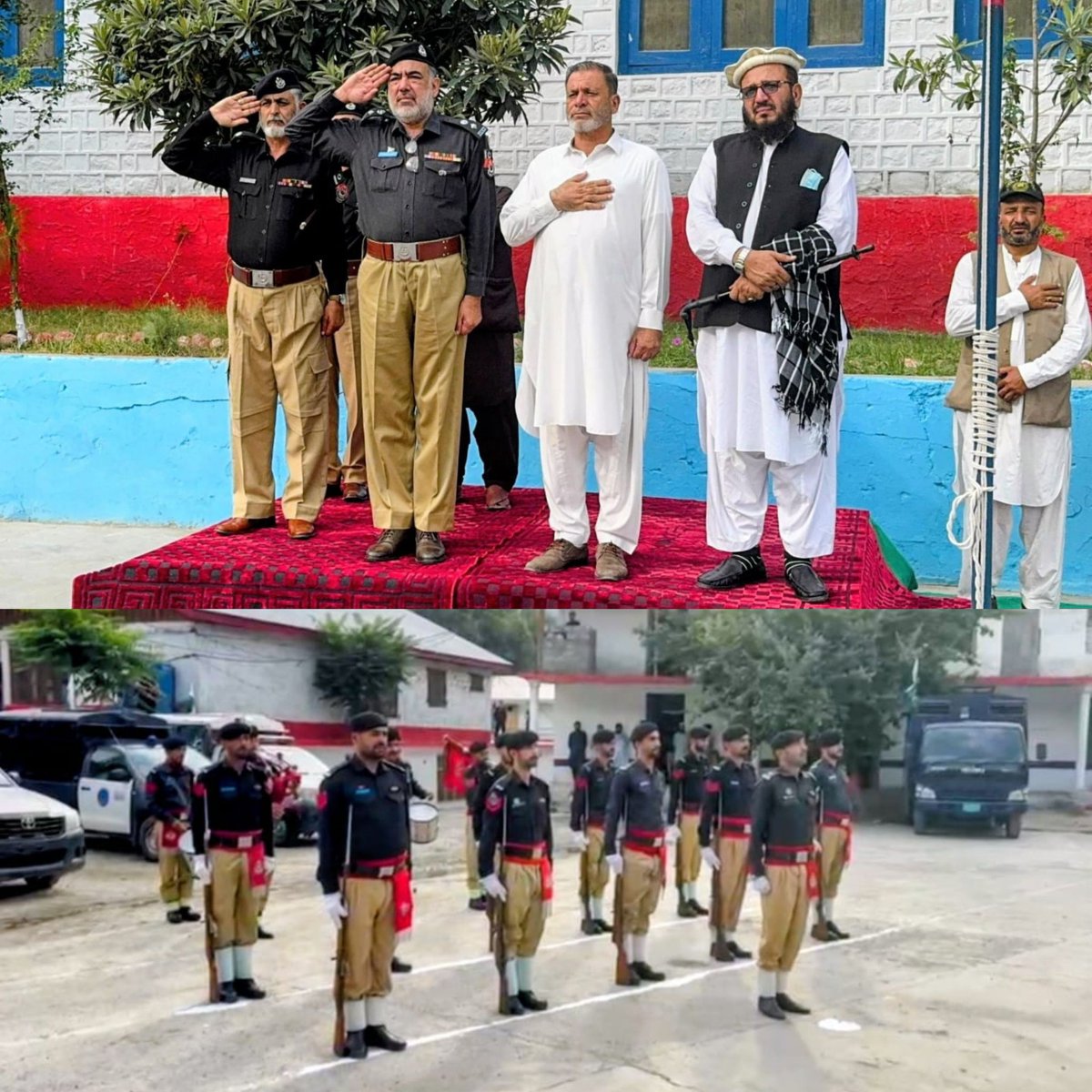 ChitralPolice's tweet photo. 78 ویں یومِ آزادی کی مناسبت سے لوئر چترال پولیس نے پولیس لائن میں پروقار تقریب کا انعقاد کیا۔
مہمانِ خصوصی ڈسٹرکٹ پولیس آفیسر لوئر چترال افتخار شاہ نے پرچم کشائی کی، پولیس کے چاق و چوبند دستے نے سلامی پیش کی اور قومی ترانہ بجایا گیا۔ https://t.co/PkKJWdGXMQ