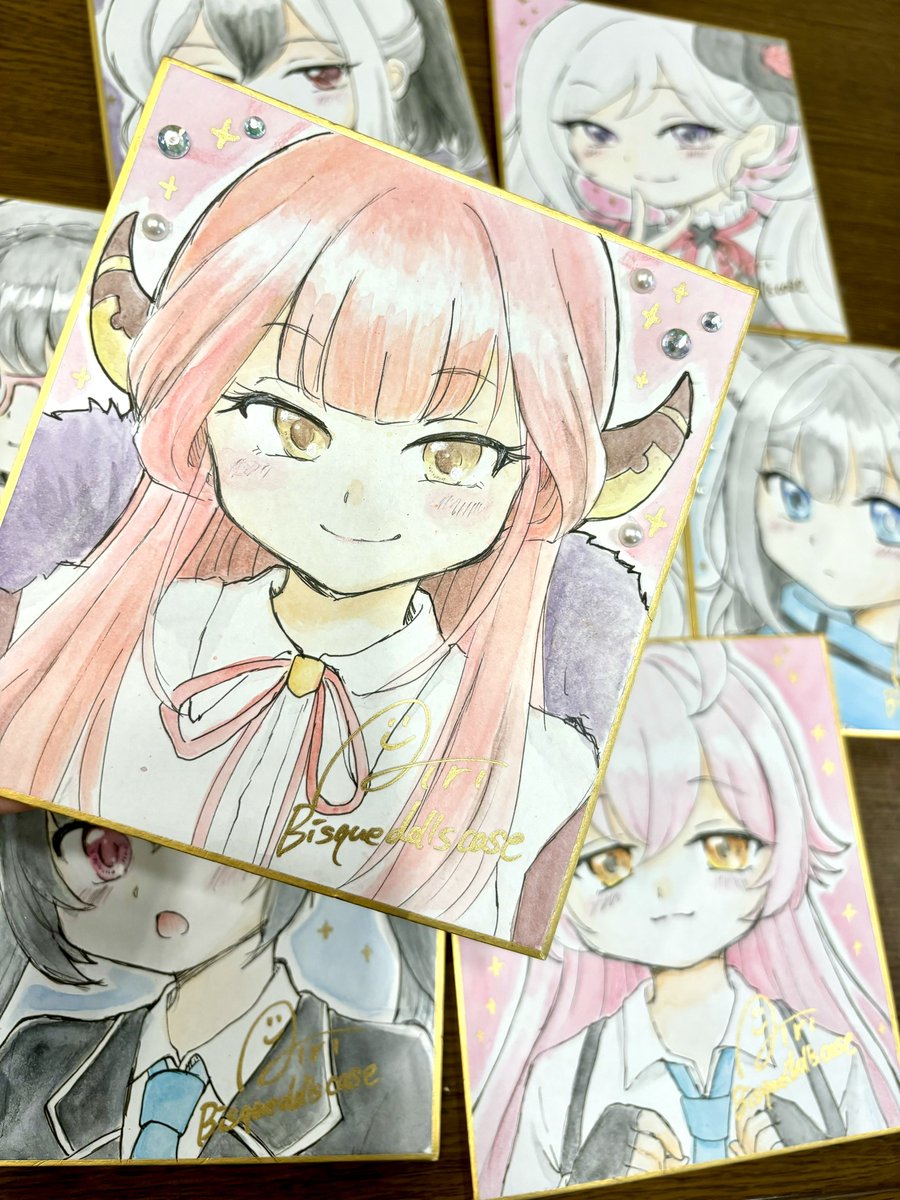 C104 びびっどぼっくす 椎花びび 直筆イラスト ミニ色紙 竜華キサキ