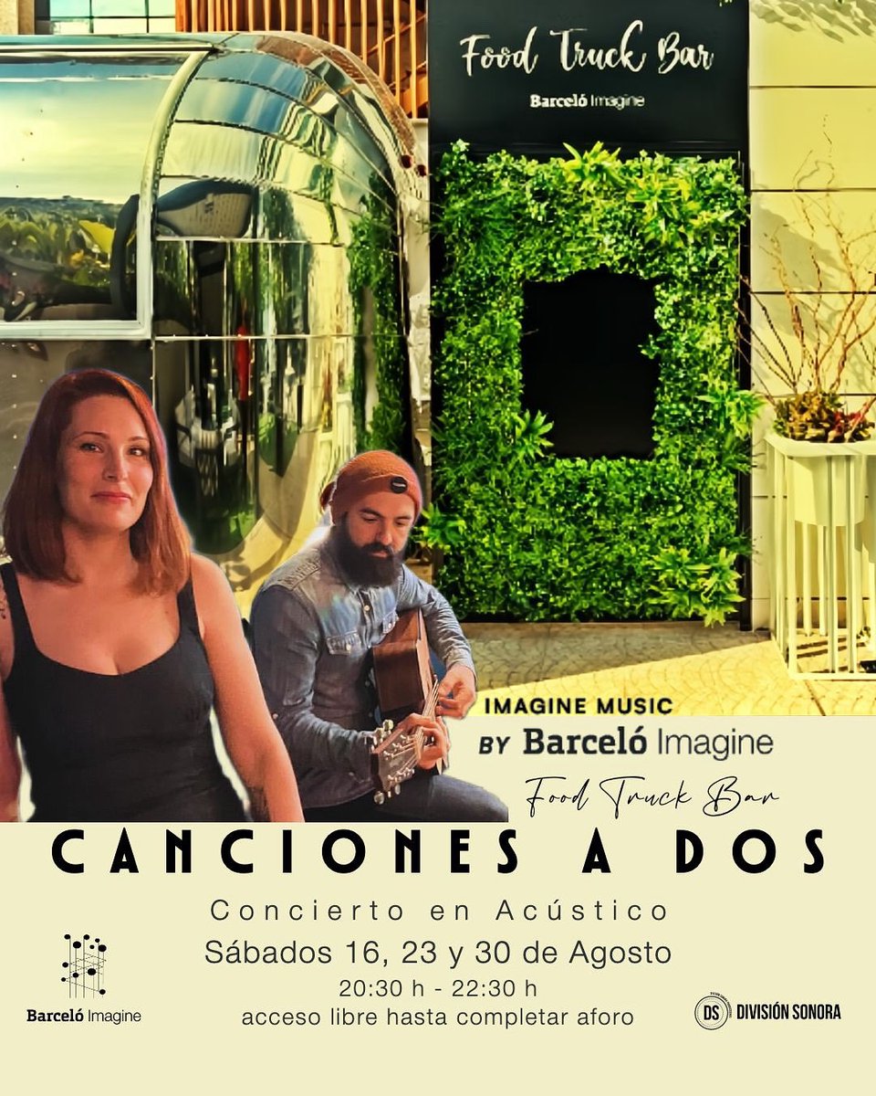 Sigue la música en directo en el Hotel Barceló Imagine, desde este próximo sábado vienen al frescor de su Foodtruck Bar, el dúo Canciones a Dos

Tomad nota:

Sábados 16, 23 y 30 de agosto 2025
Hotel Barceló Imagine
C/ Agustin de Foxá, 32
FOODTRUCK BAR
20:30 h - 22:30 h