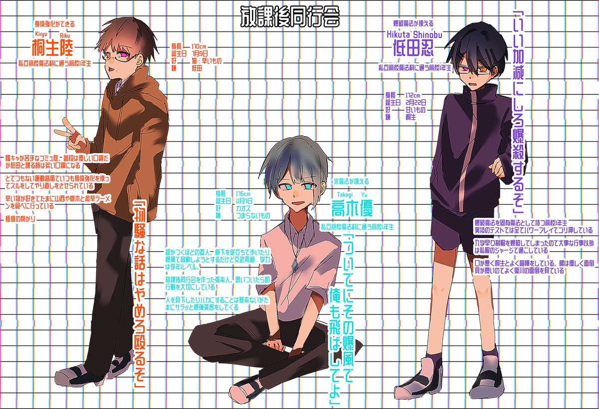 111635Ko's tweet photo. 【放課後同行会】
自創作の立ち絵と簡単な相関図です https://t.co/L9YuT6gQEl