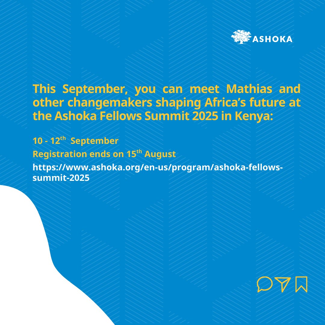 AshokaAfrica's tweet photo. Mathias Yashim is tackling youth unemployment by equipping young people with skills, leadership, &amp; entrepreneurial mindsets. Meet him &amp; other changemakers at the #AshokaFellowsSummit2025 

🔗 Register: https://t.co/fvHqgwYT9H

#AshokaFellows #AshokaAfrica #EveryoneAChangemaker https://t.co/aU1VNwNoYa