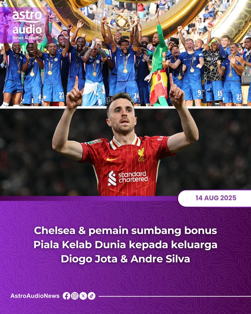 AstroAudioNews's tweet image. Chelsea dan pemain bersetuju menyalurkan 500,000 dollar daripada bonus kemenangan Piala Kelab Dunia kepada keluarga Diogo Jota dan Andre Silva susulan kematian tragis dua beradik itu. 

#Jota #Chelsea #AstroAudioNews