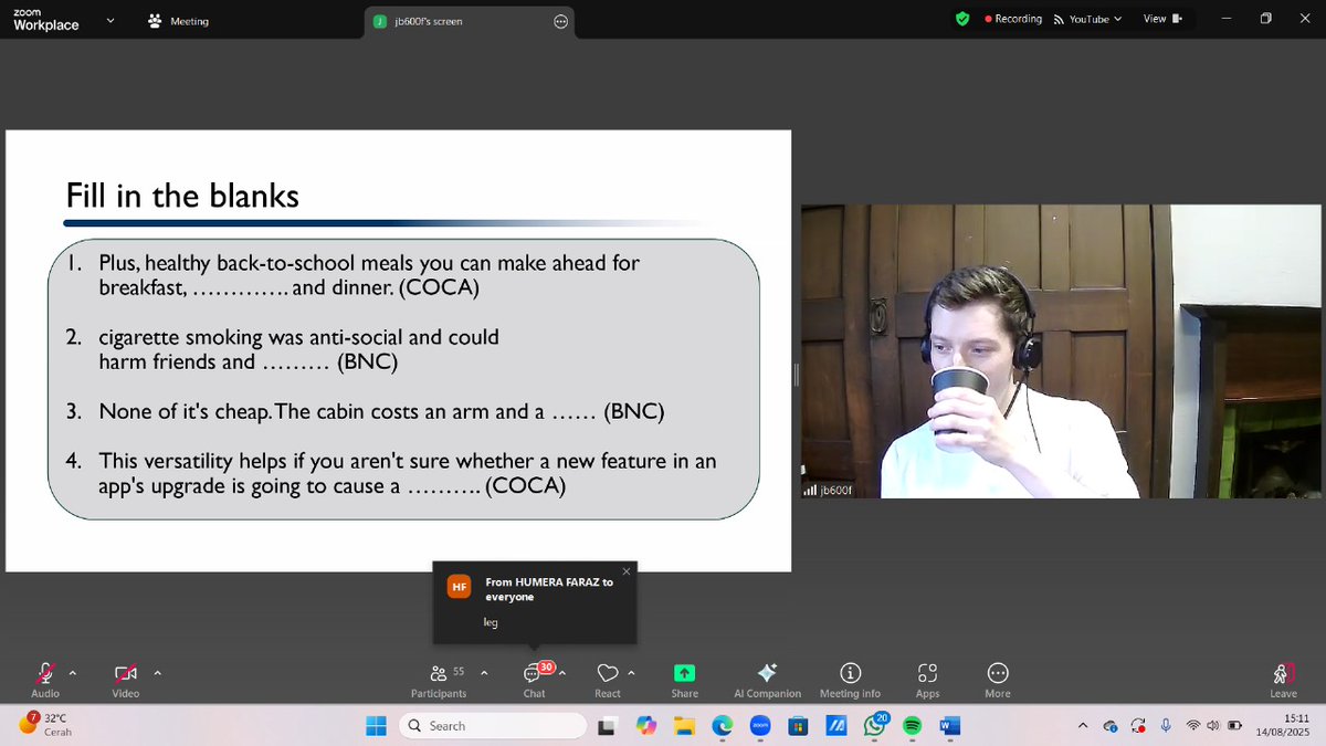 DipSCORLING2025's tweet photo. Hello, everyone! 👋🏻

Right now is Dr. James Balfour @jabalfour session! He is talking about Introduction to Collocation. Kindly pay attention to this material today at DipSCORLING 2025! 👀🗣️ https://t.co/EKo6qoS10y