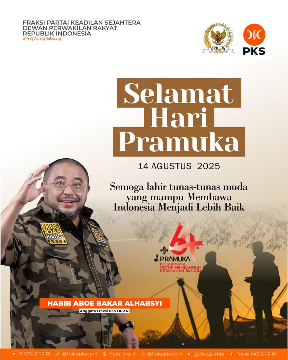 aboebakar15's tweet photo. 🎉 Selamat Hari Pramuka ke-62! 🤝🇮🇩
Jayalah Pramuka Indonesia, teruslah membina generasi muda yang tangguh, berkarakter, dan siap mengabdi untuk nusa dan bangsa.
#HariPramuka #PramukaIndonesia #SetiaSiapSedia https://t.co/jjUV8fK9P7