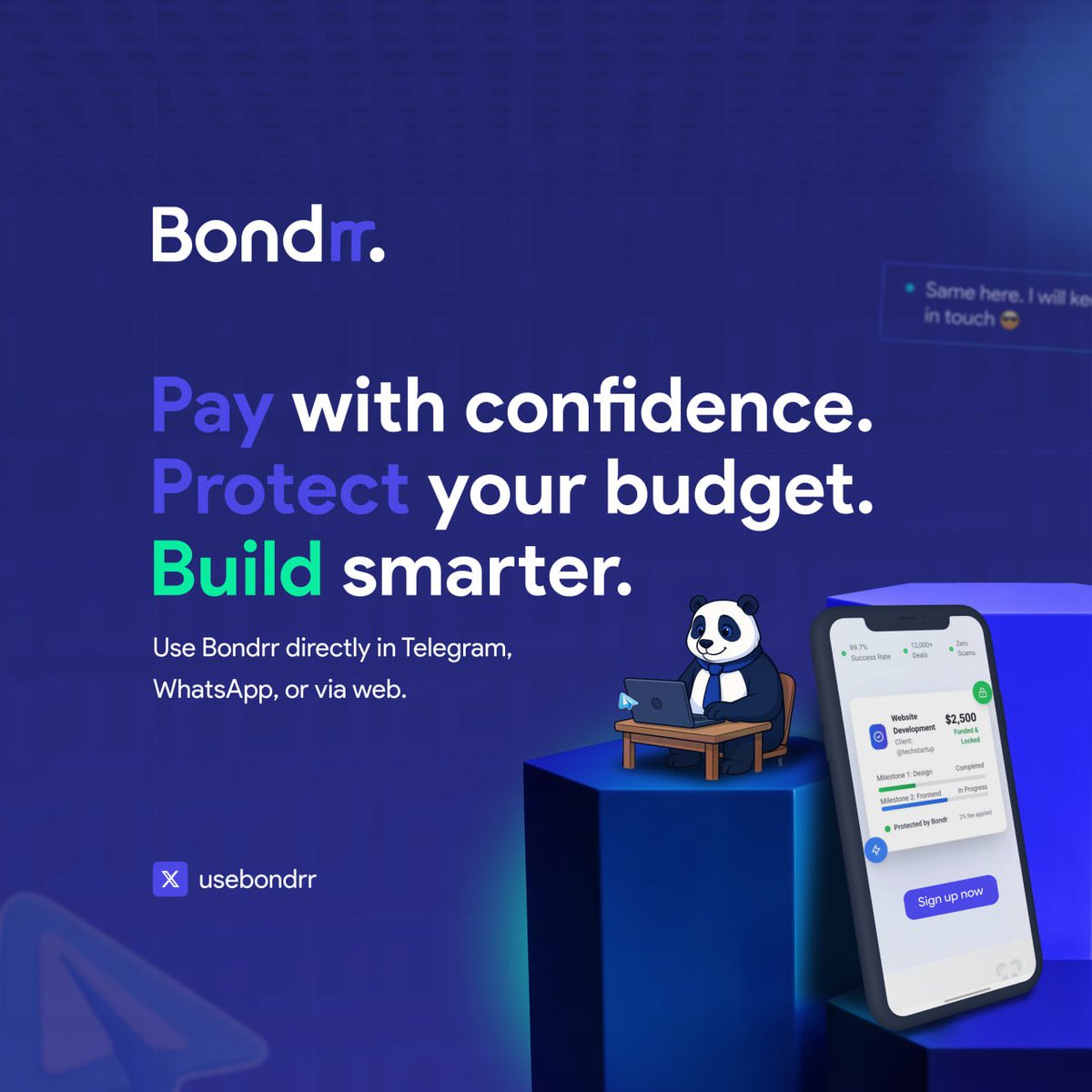 If you’re transacting online without a safety layer, you’re gambling.

Use Bondrr. Keep your money and work safe.

Because trust should be earned — not assumed.

Check comments to join our waitlist 👇