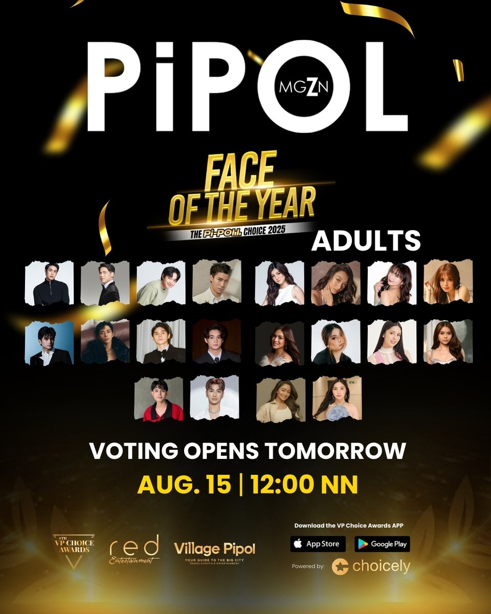 vpchoiceawards's tweet photo. Pipol! 👀 Ready to hype your adult stan faves for #PIPOLFaceOf2025? 💫
Voting drops TOMORROW, Aug 15 at 12NN ⏰✨
📲 Download the #VPChoiceAwards App powered by @choicelyapp and start tapping for your faves!
Follow @pipolmgzn for updates! https://t.co/I7cIB3HZEH