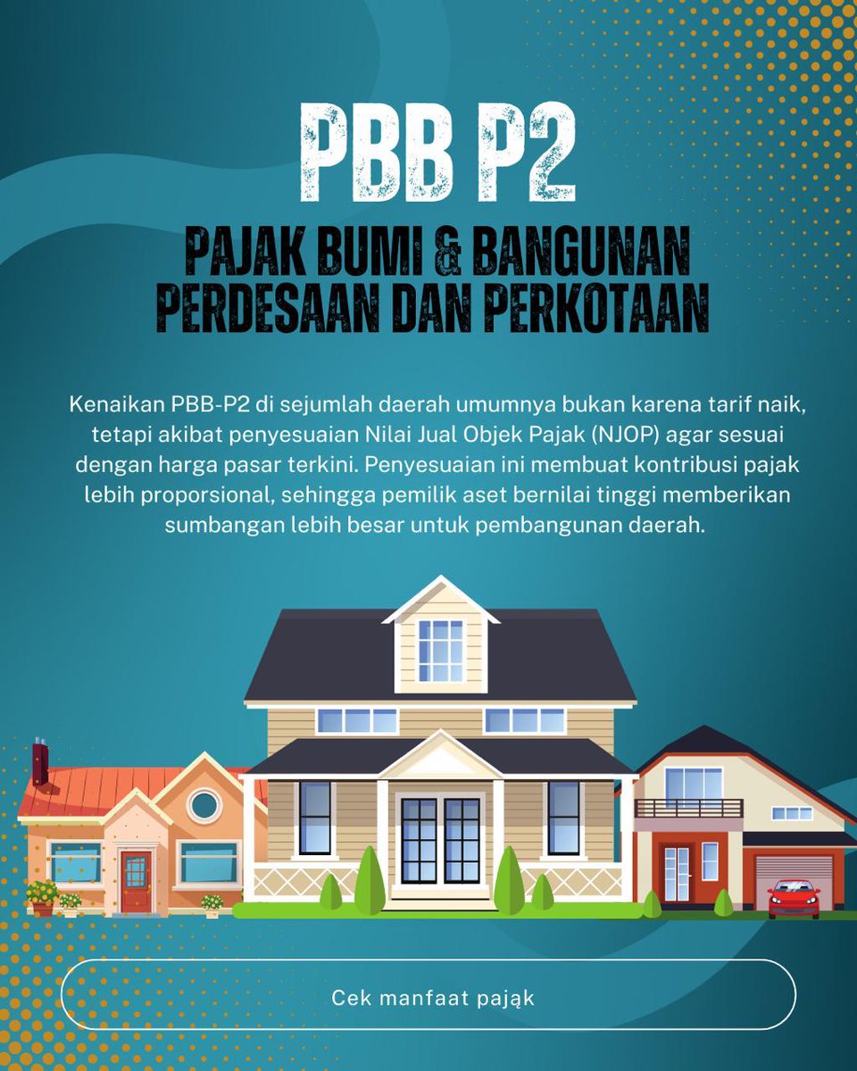kenaikan PBB-P2 ini disejumlah daerah itu bukan karena tarif naik tapi akibat penyesuaian nilai jual objek pajak ya gaes ya , yuk simak Manfaat Pajak lainya .