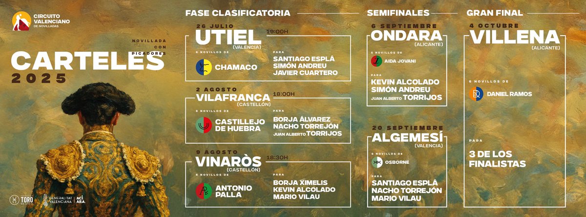 [💥𝐂𝐀𝐑𝐓𝐄𝐋𝐄𝐒] Así quedan los carteles de las dos semifinales del Circuito Valenciano de Novilladas 2025🙌🏼