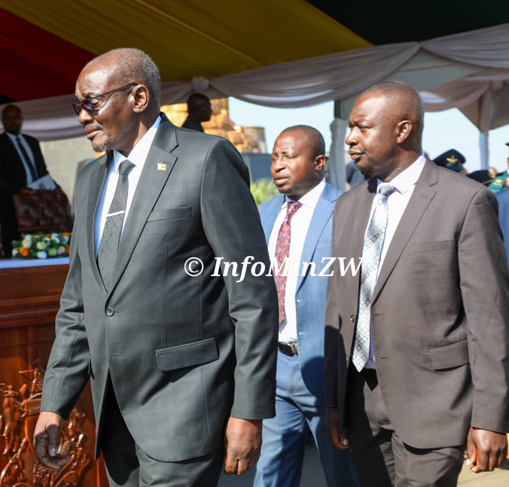 Arrival of Vice President Gen. (Rtd) Dr. C.G.D.N Chiwenga  and Vice President Col. (Rtd) K.C.D Mohadi at the National Shrine.
#HeroesAcre