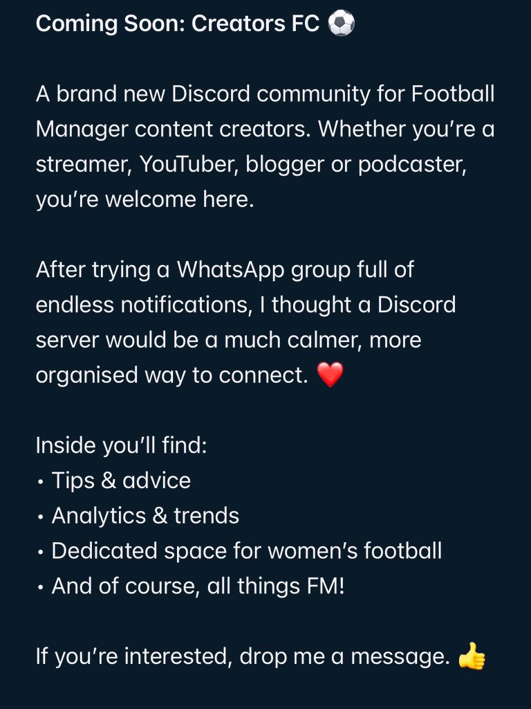 ItsAdamFM's tweet image. Creators FC coming soon. 💙

#FootballManager | #Discord