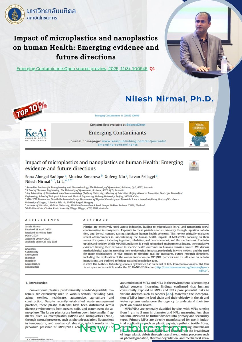 INMU_PR's tweet photo. 📌New Publication
"Impact of microplastics and nanoplastics on human Health: Emerging evidencs and future directions"
** Nilesh Nirmal, Ph.D. **

Read Article: https://t.co/bFTFq2i8Ow https://t.co/rWS26aahKP