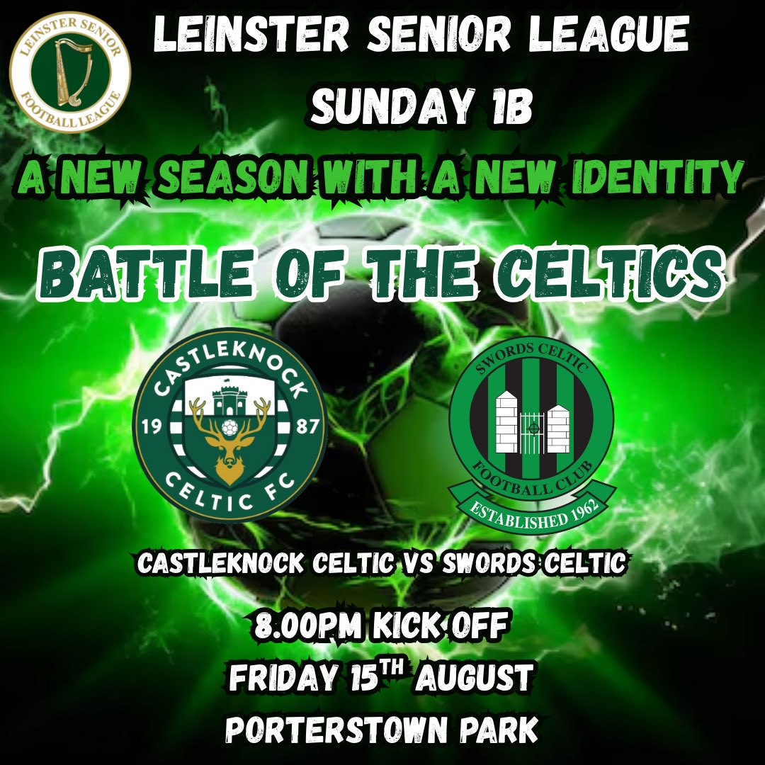 CastleknockCelticFC87 (@castleknockcfc) on Twitter photo Our Senior 1B team kick off their season on Friday 15th August on the All Weather pitch in Porterstown Park vs <a href="/SwordsCeltic_FC/">Swords Celtic</a> kick off at 8.00pm. All support welcome 🟢⚪️⚽️ <a href="/LSLLeague/">Leinster Senior League</a> <a href="/fcswordsceltic/">swordscelticseniors</a> Our Senior 1B team kick off their season on Friday 15th August on the All Weather pitch in Porterstown Park vs <a href="/SwordsCeltic_FC/">Swords Celtic</a> kick off at 8.00pm. All support welcome 🟢⚪️⚽️ <a href="/LSLLeague/">Leinster Senior League</a> <a href="/fcswordsceltic/">swordscelticseniors</a>