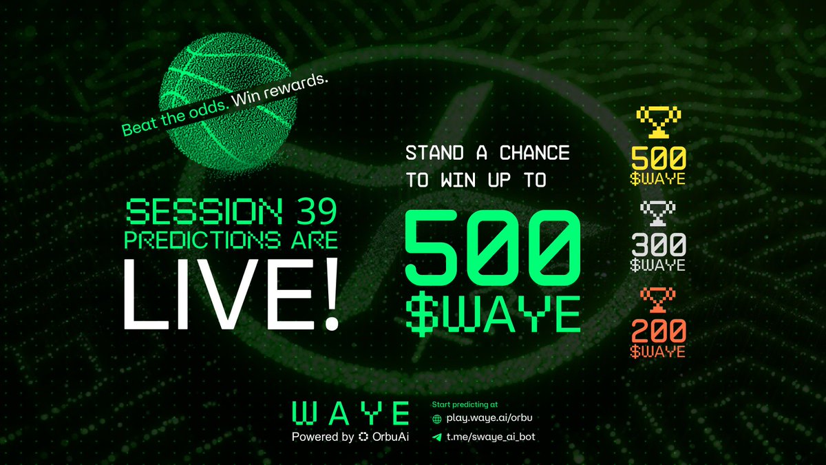 SESSION 39 JUST DROPPED!

Still thinking about Session 38? Move on, Session 39 is LIVE and ready to play 🎯

On the menu:
- Fresh crypto calls 
- Tech market moves 
- Battle of the brains: WAYEger vs You

💰 UP FOR GRABS (1,000 $WAYE):
🥇 Champion: 500 $WAYE
🥈 Runner-up: 300