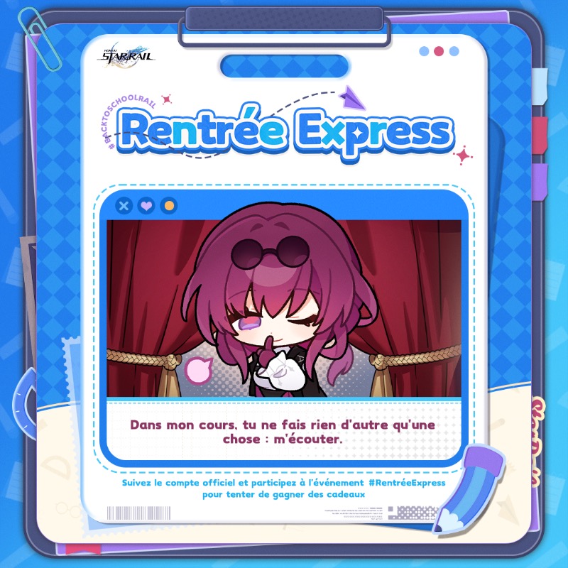 Rominhooo23 (@rominhooo23) on Twitter photo Je suis ton cours, Kafka !
Suivez <a href="/honkaisrfr/">Honkai: Star Rail FR</a> et participez à l'événement #RentréeExpress pour tenter de gagner des cadeaux Je suis ton cours, Kafka !
Suivez <a href="/honkaisrfr/">Honkai: Star Rail FR</a> et participez à l'événement #RentréeExpress pour tenter de gagner des cadeaux