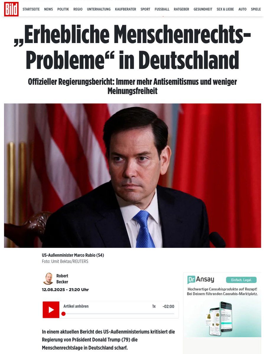Laut dem Bericht aus dem Ministerium von Marco Rubio gebe es in Deutschland „Einschränkungen der Meinungsfreiheit“, etwa durch das Vorgehen gegen vermeintliche Hassrede im Internet.

Die Autoren nennen ausdrücklich die EU-Vorgaben zur Löschung solcher Inhalte und sprechen von