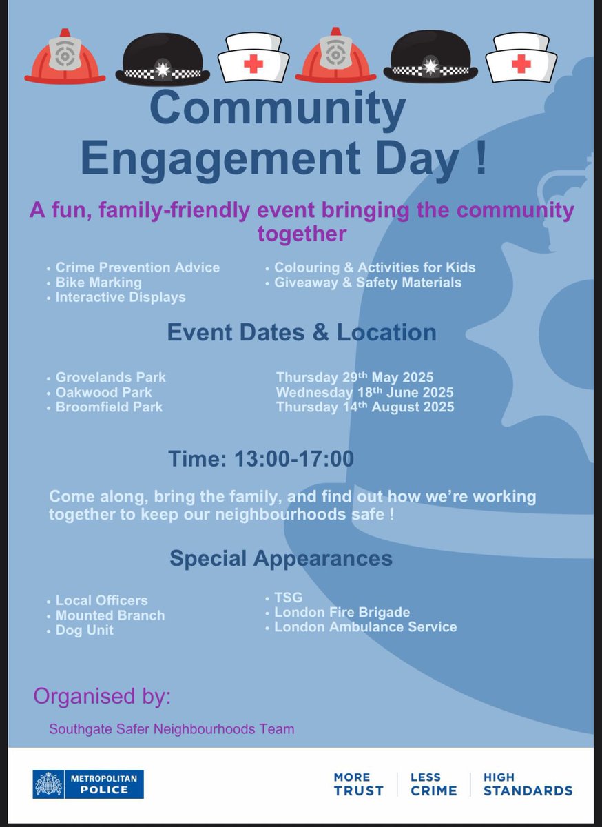 We are looking forward to see members of the public today join us for our community engagement day at Broomfield Park N13 by the cafe! 

Come and join us to share any experiences or concerns you may have. 🚓