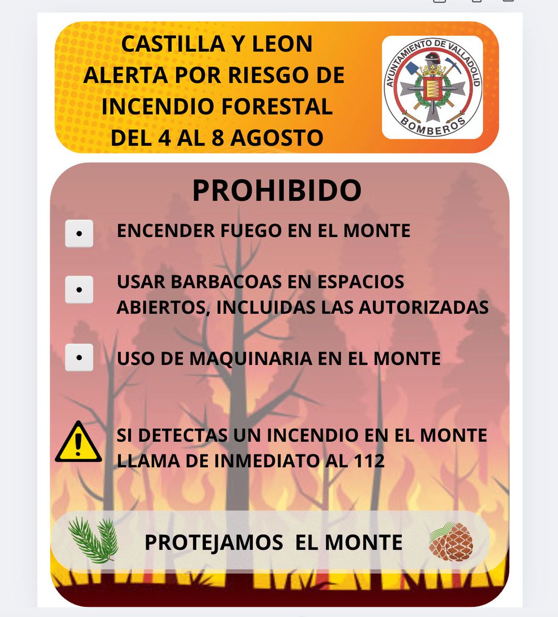 🔴 Riesgo extremo de incendios forestales en CASI TODA la comunidad que se extiende a TODA ELLA este fin de semana.
Si ves humo o fuego, alerta de inmediato a <a href="/112cyl/">112 Castilla y León</a> , la alerta temprana  es clave para frenar un incendio.
Fuente @AEMET