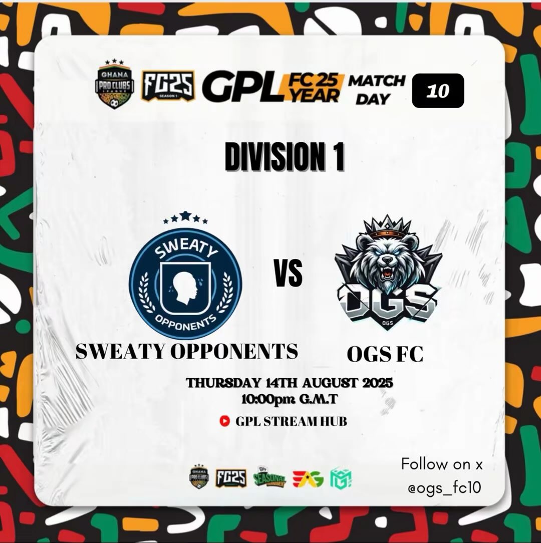 ogs_fc10's tweet image. 𝗜𝗧'𝗦 𝗠𝗔𝗧𝗖𝗛𝗗𝗔𝗬!!! 👀🏆

🏆 GPL Pro Clubs Division (1) League 
🏟  Rest In Peace 
🆚  @sweatyopponents
⏰ 22:00 KO GMT 
📺 Sky Sports