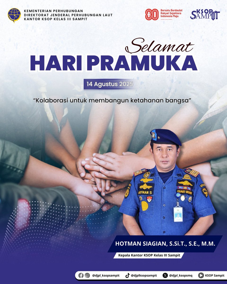 djpl_ksopsmq's tweet photo. Hallo Kawan Laut,
Selamat Hari Pramuka, Mari kita wujudkan generasi tangguh yang siap menghadapi tantangan, demi masa depan Indonesia yang lebih baik.
“Kolaborasi untuk membangun ketahanan bangsa”
#DJPL #Kemenhubla #KSOPSampit #HariPramuka #PramukaUntukBangsa #DarmakuKubaktikan https://t.co/xNPKPKEx9K