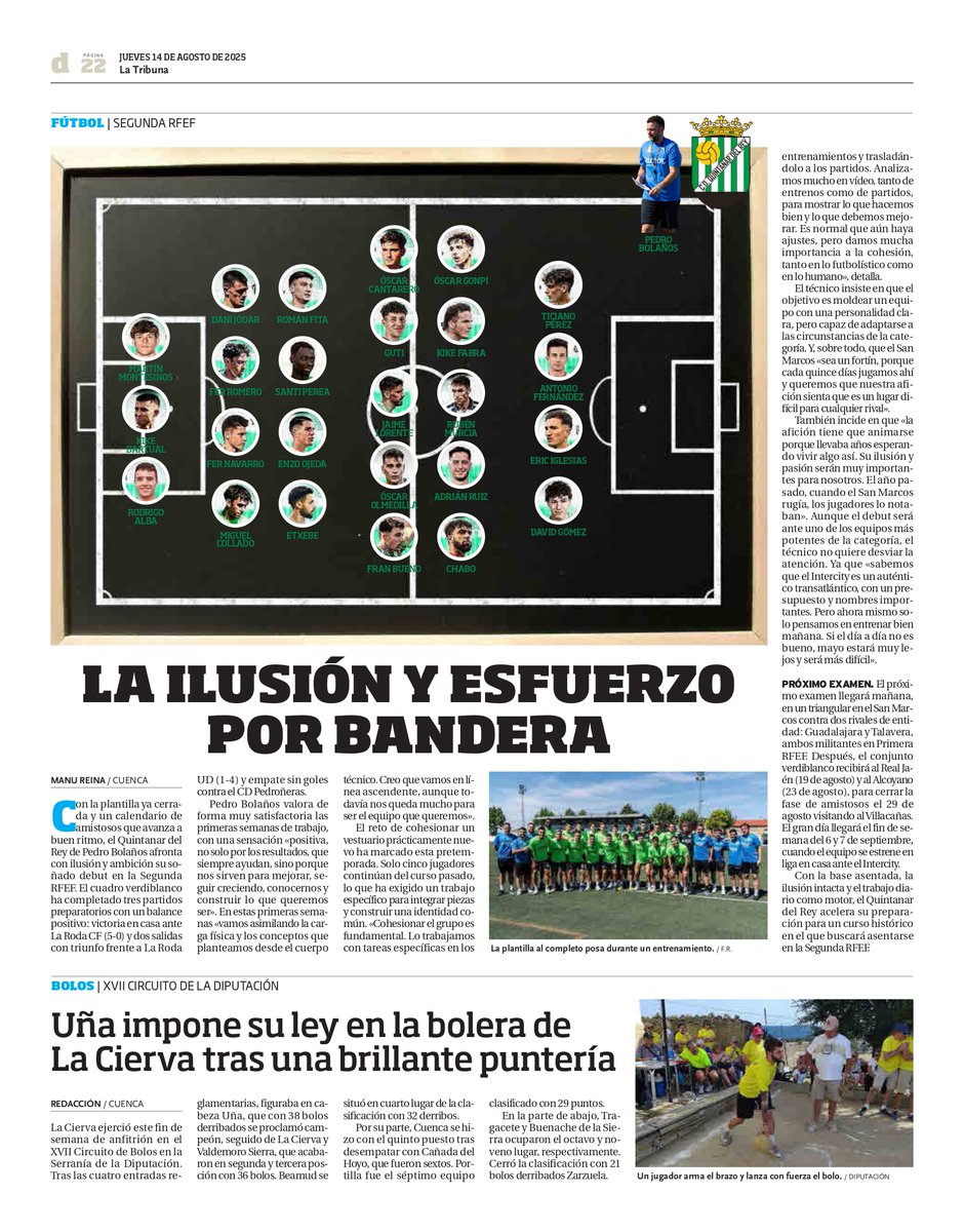 Manu Reina (@manur_9) on Twitter photo 🟢⚪️📷También trazamos las líneas del <a href="/cdquintanardrey/">CD Quintanar del Rey</a> de la mano de <a href="/PedroBolanos23/">PEDRO BOLAÑOS</a>
📝El cuadro verdiblanco tiene la plantilla cerrada de cara a su histórico y soñado debut en Segunda RFEF 🟢⚪️📷También trazamos las líneas del <a href="/cdquintanardrey/">CD Quintanar del Rey</a> de la mano de <a href="/PedroBolanos23/">PEDRO BOLAÑOS</a>
📝El cuadro verdiblanco tiene la plantilla cerrada de cara a su histórico y soñado debut en Segunda RFEF