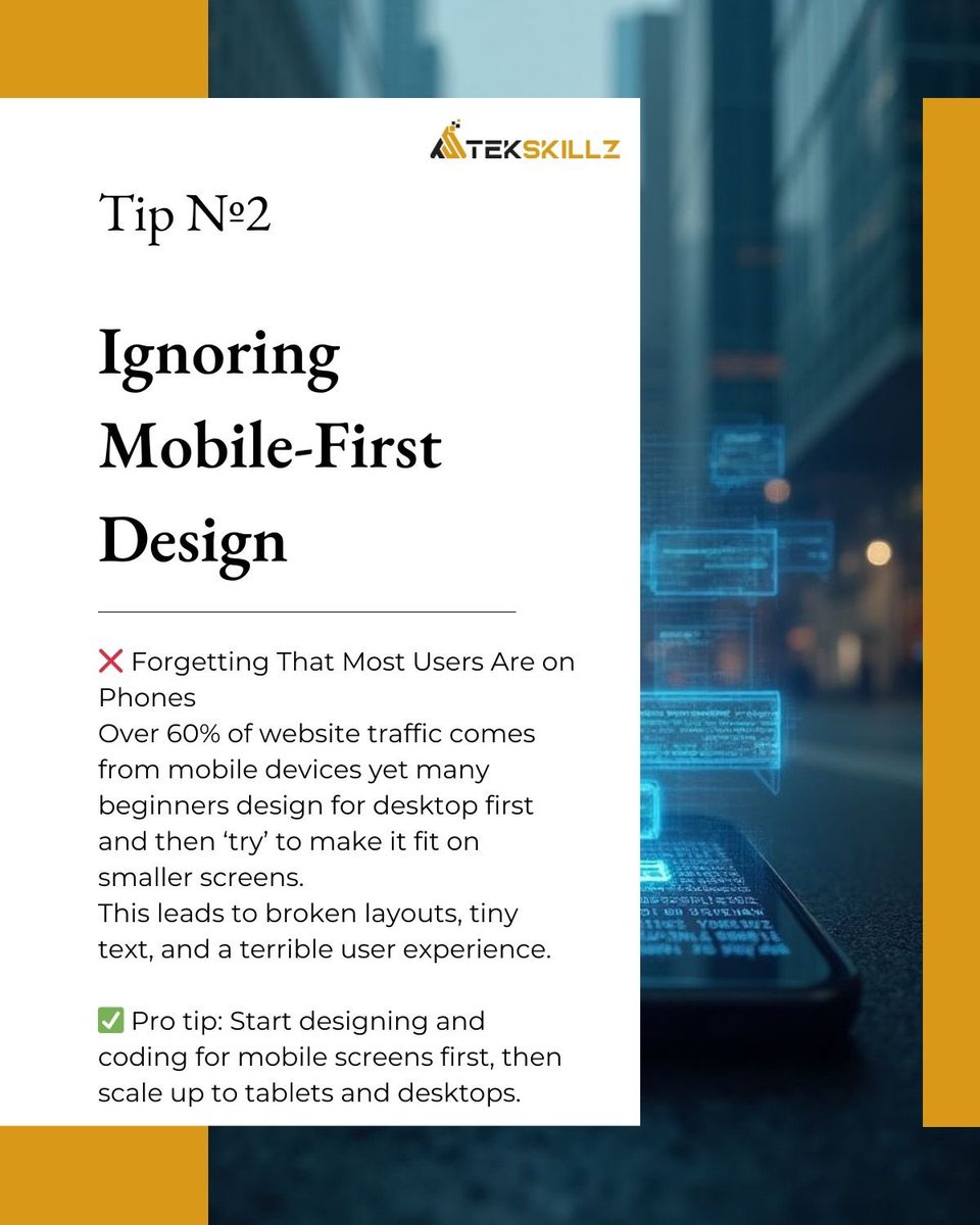TekskillzTech's tweet photo. 🚫 3 Front-End Mistakes That Cost You a Job
🔖 Save this post so you never forget!
#Tekskillz #tekskillztech #FrontendDevelopment #WebDesignTips #LearnHTMLCSS #JavaScriptForBeginners #FrontendDeveloper #CodingLife #WebDevTips #TechCareers #LearnToCode #UIUXDesign #CodeNewbie https://t.co/4kMgxRvgY3
