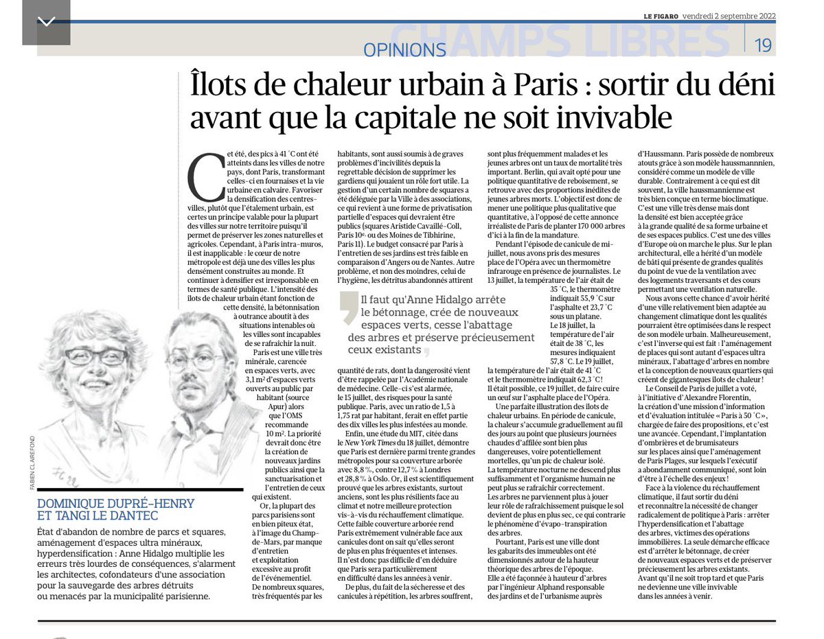 🌳Pour + de détails notre tribune d’alerte sur les #IlôtsDeChaleur à #Paris publiée par <a href="/Le_Figaro/">Le Figaro</a> toujours d’actualité 👇