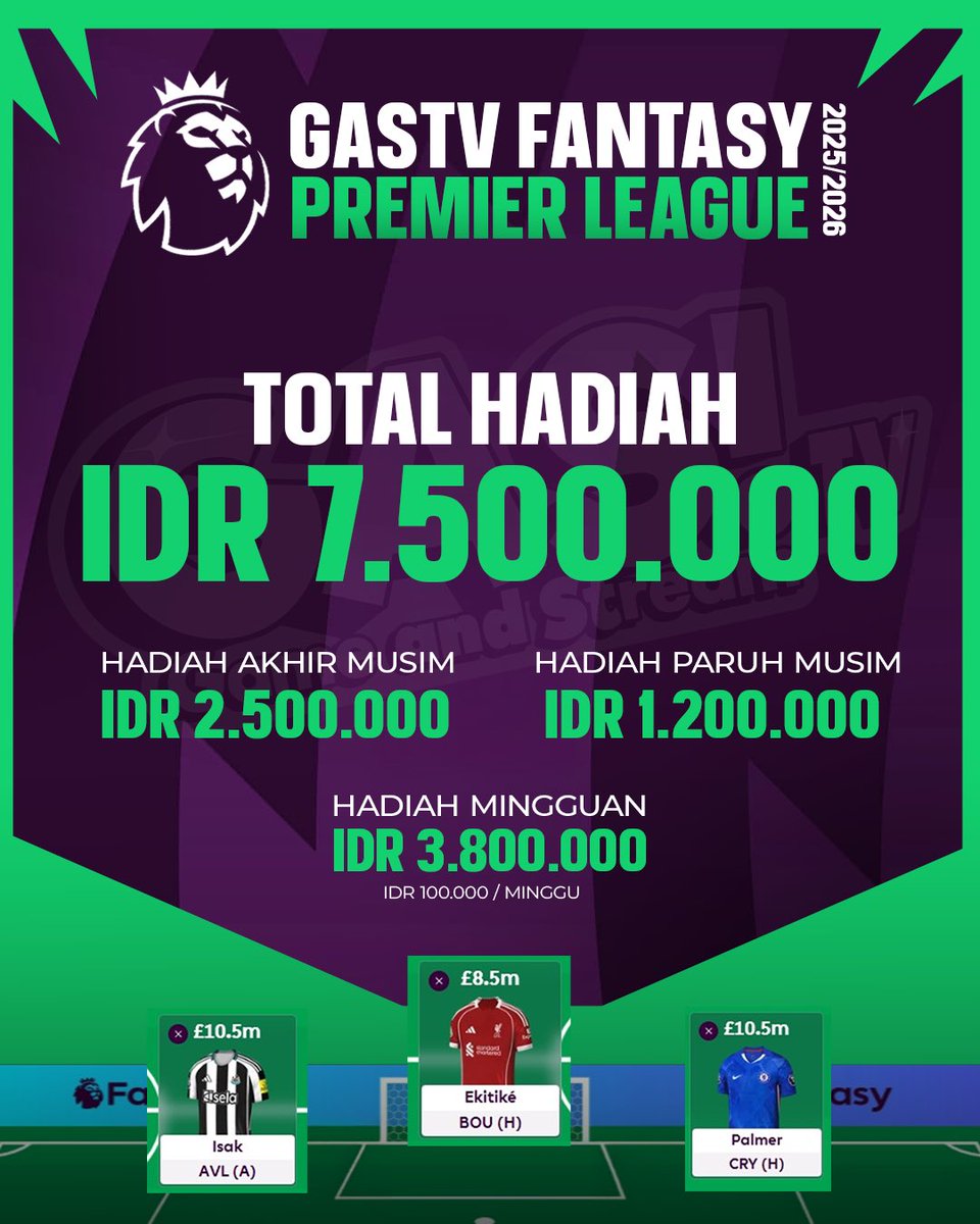 GAS! TV (@gastv_id) on Twitter photo GAS! TV FANTASY PREMIER LEAGUE IS BACK! 🔥
Dengan hadiah lebih besar pastinya!
Tidak ada syarat-syarat, jadi ayo buruan gabung!
<a href="/pisangij01/">FPL Liga Pisangijo</a>
#fpl #fplindonesia GAS! TV FANTASY PREMIER LEAGUE IS BACK! 🔥
Dengan hadiah lebih besar pastinya!
Tidak ada syarat-syarat, jadi ayo buruan gabung!
<a href="/pisangij01/">FPL Liga Pisangijo</a>
#fpl #fplindonesia