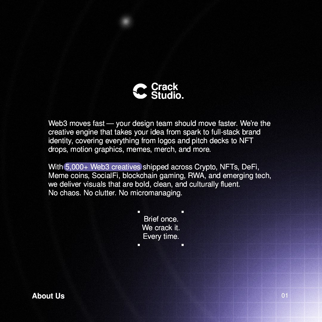 Crackstudio_Off's tweet image. “Can you make it fast and good?”
Yes.
5,000+ Web3 creatives shipped.
Zero chaos. Zero clutter. Zero micromanaging.
Brief once. We crack it. Every time.