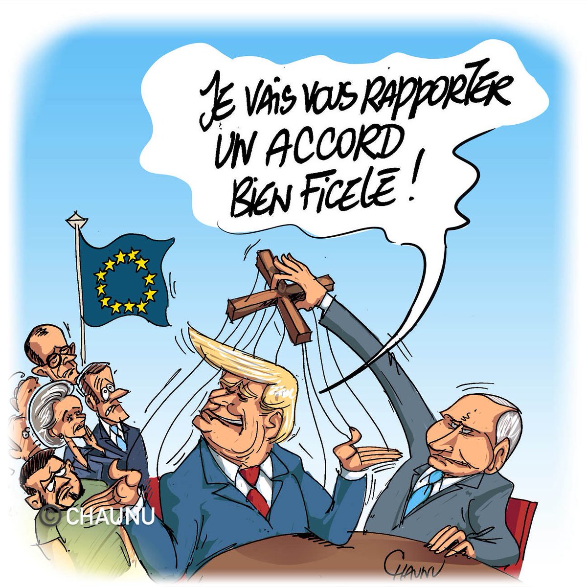 ✏️ mon #dessin publié aujourd’hui dans <a href="/_lunion/">L'union</a> : Donald Trump a affirmé vouloir organiser une rencontre entre Vladimir Poutine, Volodymyr Zelensky et lui-même « presque immédiatement » après le sommet en Alaska avec son homologue russe.