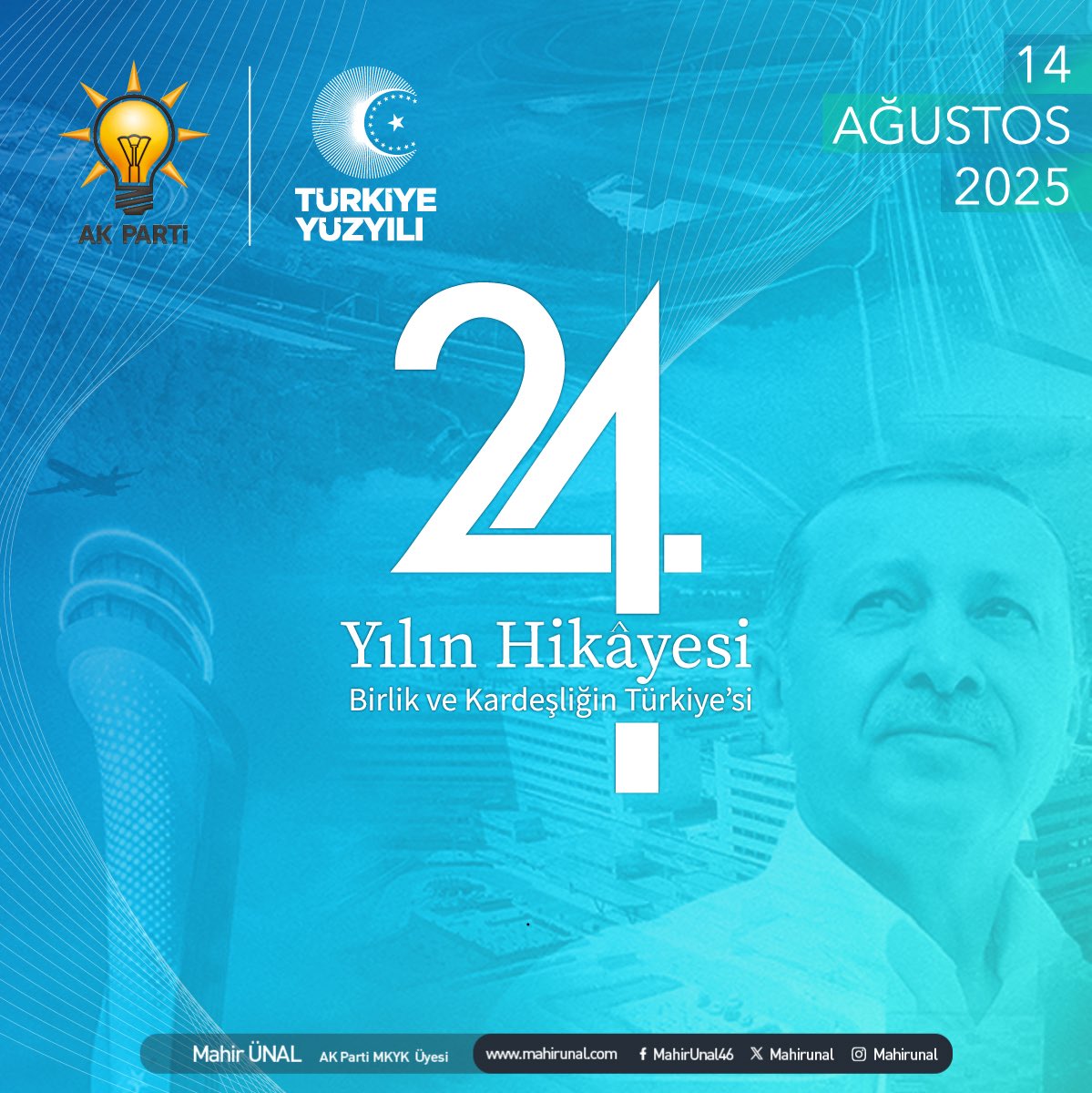 Mahir Ünal 🇹🇷 (@mahirunal) on Twitter photo “Karanlığa kapalı, aydınlığa açık” diyerek başladığımız yürüyüşümüzün 24. yıl dönümü bugün. Vesayetin gölgesinde büyüyen çocukların, kendi ülkesinde özgür birer birey olarak yaşamalarının hayalden gerçeğe dönüştüğü günün yıl dönümü…
Cumhurbaşkanımız Sayın <a href="/RTErdogan/">Recep Tayyip Erdoğan</a>’ın “Karanlığa kapalı, aydınlığa açık” diyerek başladığımız yürüyüşümüzün 24. yıl dönümü bugün. Vesayetin gölgesinde büyüyen çocukların, kendi ülkesinde özgür birer birey olarak yaşamalarının hayalden gerçeğe dönüştüğü günün yıl dönümü…
Cumhurbaşkanımız Sayın <a href="/RTErdogan/">Recep Tayyip Erdoğan</a>’ın