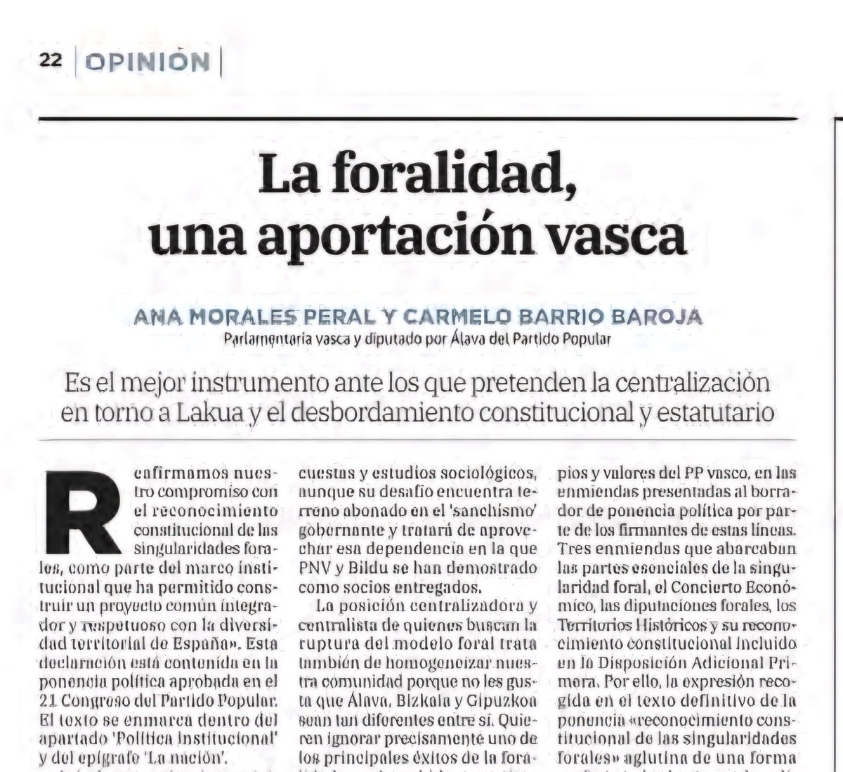 Ana Morales (@anamoralespp) on Twitter photo Hoy puedes leer en <a href="/elcorreo_com/">El Correo</a> la defensa y análisis que aporta <a href="/PPVasco/">Partido Popular Vasco</a> a los principios ideológicos del <a href="/ppopular/">Partido Popular</a>. La #foralidad y las instituciones forales son el gran obstáculo para la izquierda radical y el independentismo. Garantizan la convivencia, imprescindibles👇 Hoy puedes leer en <a href="/elcorreo_com/">El Correo</a> la defensa y análisis que aporta <a href="/PPVasco/">Partido Popular Vasco</a> a los principios ideológicos del <a href="/ppopular/">Partido Popular</a>. La #foralidad y las instituciones forales son el gran obstáculo para la izquierda radical y el independentismo. Garantizan la convivencia, imprescindibles👇