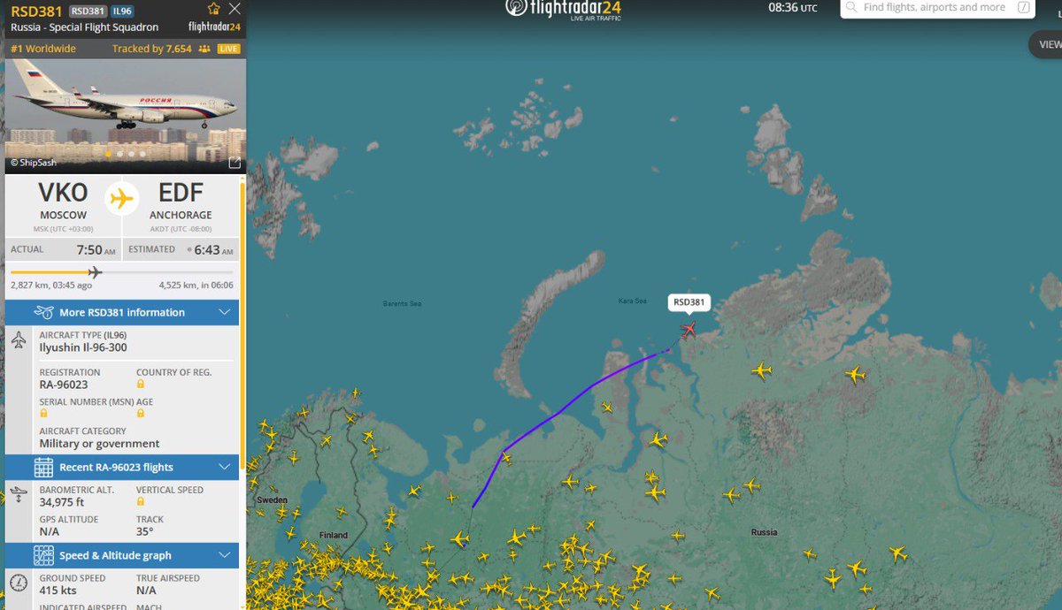 Кремлівський спецборт вилетів до Аляски. Відстежувати політ модна на Flightradar. Чи перебуває в літаку путін - невідомо.

Напередодні росіяни обіцяли глушити весь зв'язок на шляху диктатора до США.