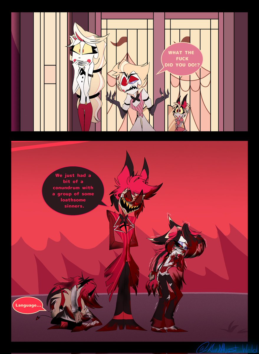 Y'know, I wish I had a story for this, truthfully.

Yall can make up the contexts.

Have this while I'm working on other projects. 🪦

#Charlastor #HazbinHotel #HazbinHotelFanart #HazbinHotelAlastor #HazbinHotelCharlie #HazbinHotelLucifer #Charlastorchild