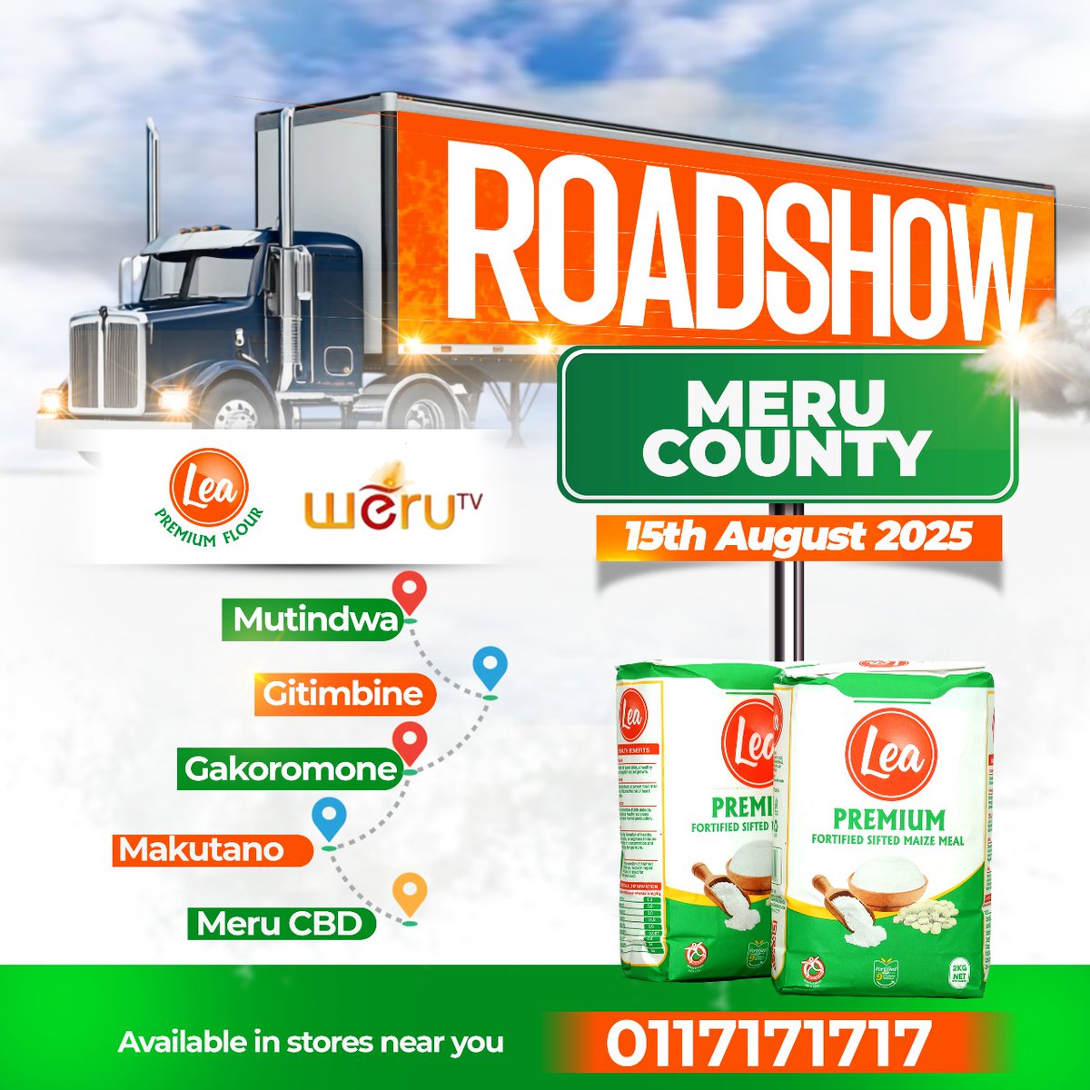 Meru, we’re bringing the fun, offers, and nutrition right to your doorstep! 

Join us on 15th August 2025 in partnership with Weru TV &amp; Weru FM as we make stops at:
  • Mutindwa
  • Gitimbine
  • Gakoromone
  • Makutano
  • Meru CBD

#leapremiumflour #NuturingFamilies