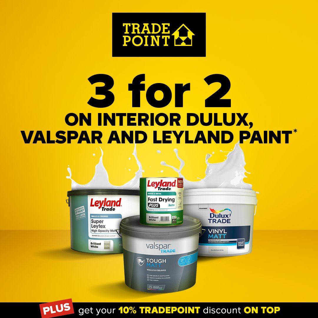 Members of York RLA get a TradePoint loyalty card, giving you an extra 10% of all purchases, so join us today and get yours.  yorkrla.co.uk/join

3 for 2 on Dulux, Valspar and Leyland interior 15th August to 28th August 2025 and get your 10% TradePoint discount on top!