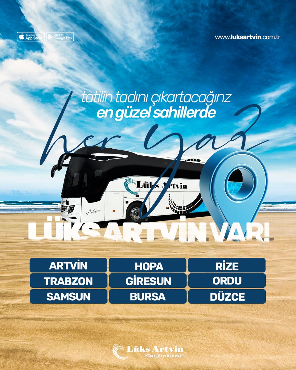 Tatilin tadını çıkartacağınız en güzel sahillerde her yaz biz varız! 😎

En güzel sahil rotaları için biletleriniz internet sitemiz ve mobil uygulamamızda.

luksartvin.com.tr

#lüksartvin #artvin #rüyagibiyolculuklar