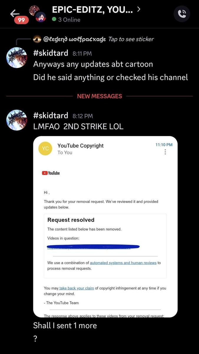CXRTOON01's tweet photo. Now several members of our editor team are receiving fake copyright claims and Ive just been hit with two strikes by scammers. Invisible content isnt being checked yet these scammers are threatening us.Why is no responsible authority paying attention to this?@TeamYouTube https://t.co/yOnftRxgKh