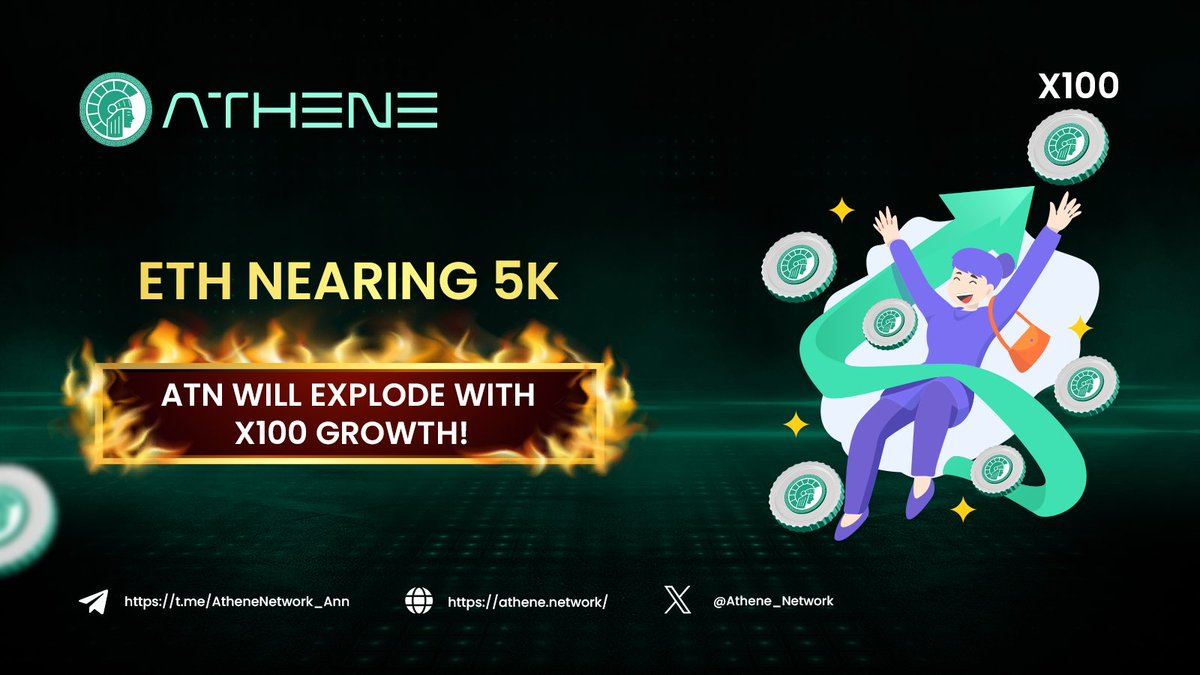 Athene_Network's tweet photo. ↗️ ETH Nearing 5K - ATN Will Explode with x100 Growth Potential!

Athene Network is set to be a standout, with the potential to surge by x100 the fastest.

Buying and staking ATN (https://t.co/tKwP8s4oUN) now could set you up for a massive fortune in the future.

🔚 Remind: Right now, Athene is hosting the biggest Airdrop event ever. Check the details here (https://t.co/jkffTO9sqN).