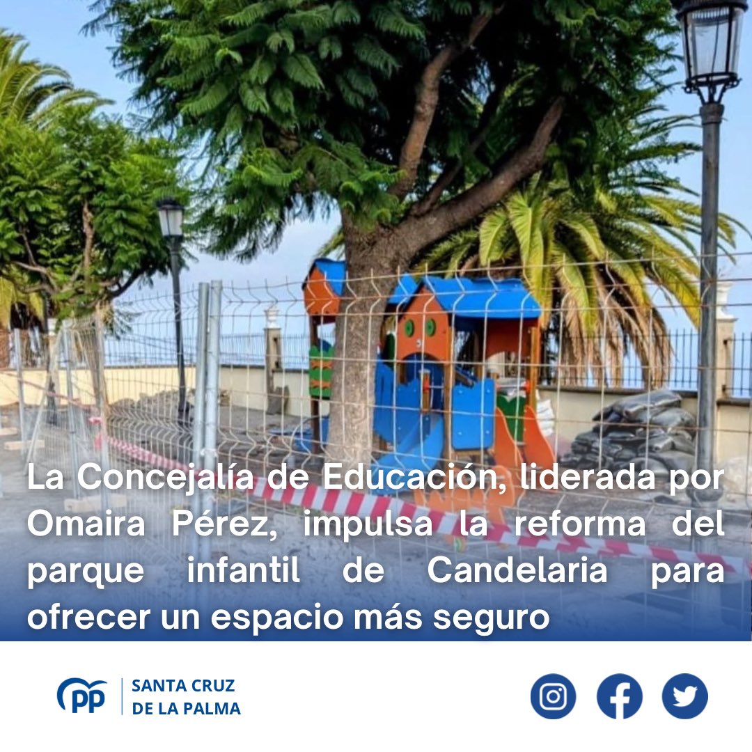 PPsclapalma's tweet photo. 🛝 La Concejalía de Educación, liderada por Omaira Pérez, impulsa la reforma del parque infantil de la plaza de Candelaria en Mirca

💰 Inversión: 89.000 € | ⏳ Plazo: 3 meses

✅ Más seguridad
✅ Nuevos juegos para trepar, deslizar y balancearse

#SomosCapital https://t.co/VNfL4DOpjW