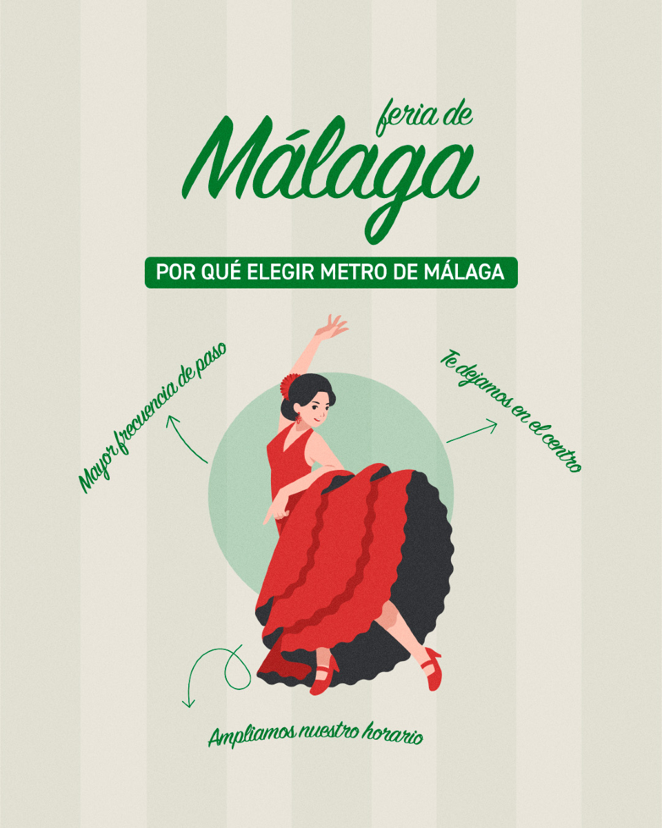 🎠 ¿Por qué elegir el metro esta Feria?

Porque te lo ponemos fácil para que solo te preocupes de disfrutar:

🚇 Más fresquito y sin atascos.
📍 Te dejamos en pleno corazón de Málaga.
 🕐 Horario ampliado hasta la 1:30 h… y el 15, hasta las 2:30 h por los fuegos.

Moverse bien