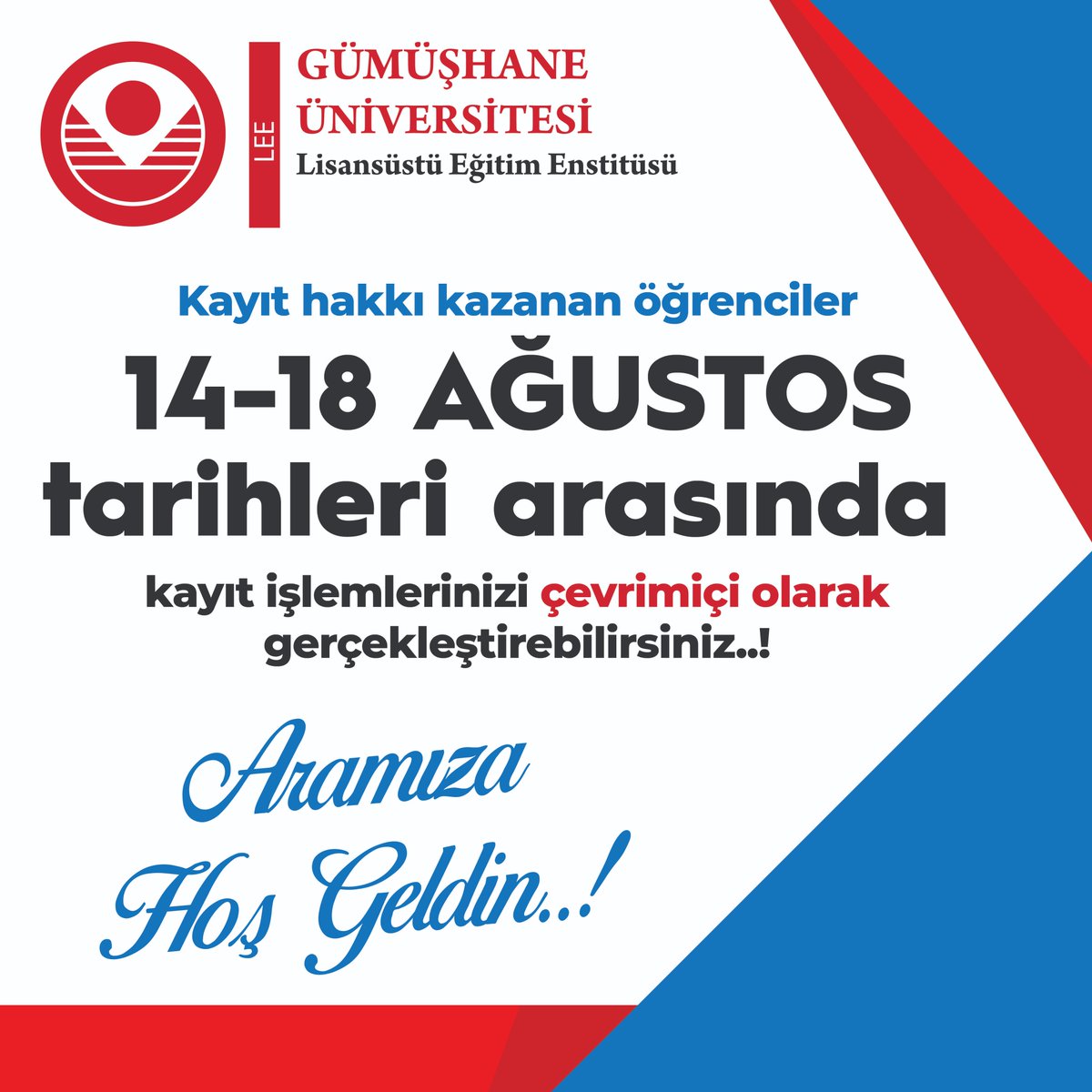 gulisansustu's tweet photo. Başvuru sonuçlarına göre kayıt hakkı kazanan adayların 14-18 Ağustos 2025 tarihleri arasında kayıt işlemlerini gerçekleştirmeleri gerekmektedir.

Çevrimiçi Kayıt: https://t.co/qtU43Vq3S4

#gümüşhaneüniversitesi #lee #lisansüstüeğitimenstitüsü #gulee https://t.co/DM3SXHLAC3