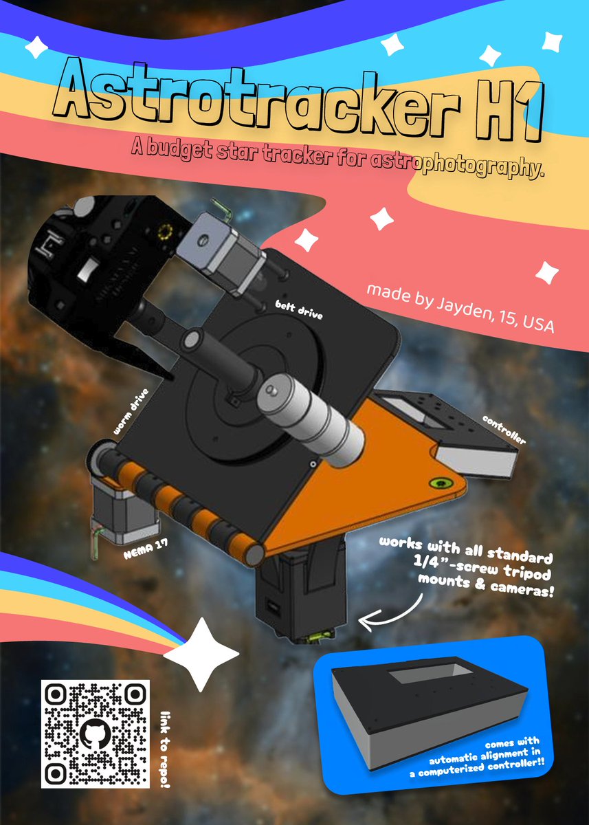 GitHubEducation's tweet image. Fresh builds from Undercity hackathon:
⌨️ [glyph] — split mechanical keyboard with dual joysticks. hex4 (12, Canada)
🌌 Astrotracker H1 — Star tracker for astrophotography. Jayden (15, USA)
🚚 Hybrid Truck — custom truck go-kart. Tristan Itoh (16, US)
By teenage hackclubbers 🤯