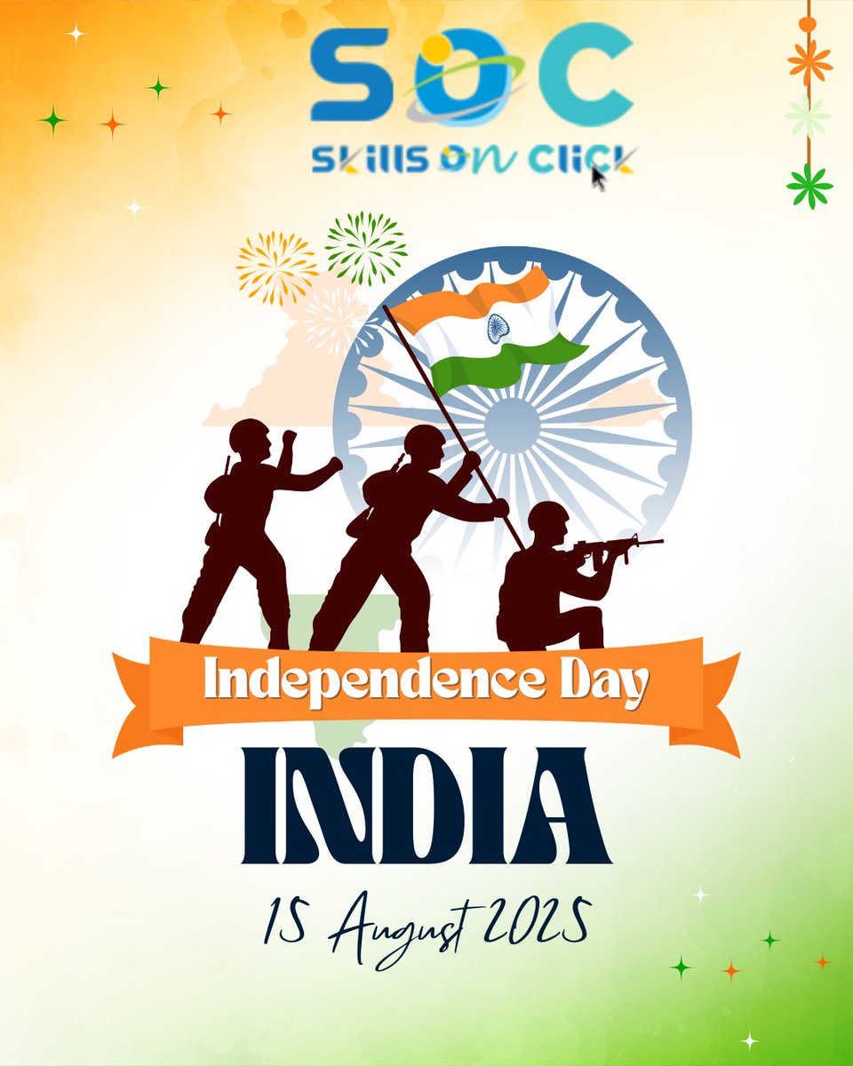 skillsonclick's tweet photo. Saluting the #heroes who guard our #freedom! 🇮🇳 
Skills On Click wishes you a #proud &amp; #joyful Independence Day. 🧡🤍💚 

#SkillsOnClick #IndependenceDay2025 #15August #VandeMataram #JaiHind https://t.co/n3EL1PFjtS