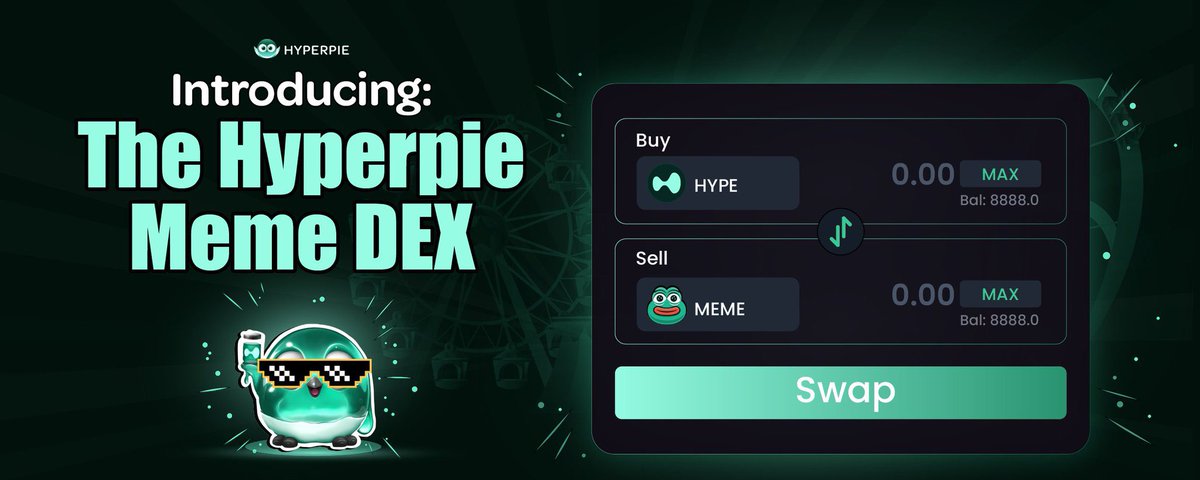 _ifycalex's tweet image. HyperPie Meme DEX: Your Meme Trading Hub

The @Hyperpiexyz_io Meme DEX, integrated with the HyperPie Launchpad, is a vibrant marketplace for memecoins on Hyperliquid. 

➡️ Tokens from the Launchpad, achieving a 300 HYPE bonding curve milestone, graduate to a permanently locked…