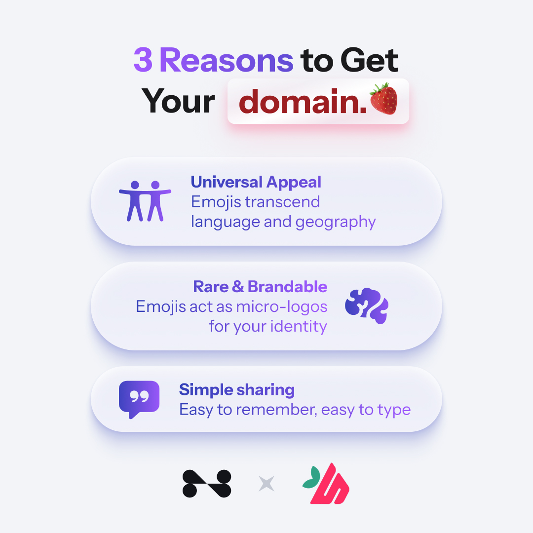 Freename (@freenameio) on Twitter photo Emoji domains aren’t new.
But .🍓 is the first to launch alongside a smart Web3 assistant, fully integrated into <a href="/StrawberryAI_5/">StrawberryAI</a> and ready to use from day one.
We broke it down into 3 solid reasons to mint yours ⬇️ Emoji domains aren’t new.
But .🍓 is the first to launch alongside a smart Web3 assistant, fully integrated into <a href="/StrawberryAI_5/">StrawberryAI</a> and ready to use from day one.
We broke it down into 3 solid reasons to mint yours ⬇️