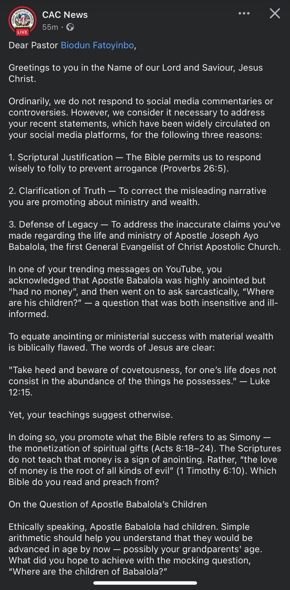 I love that CAC did not keep quiet on this matter. They have finally responded to Pastor Biodun Fatoyinbo