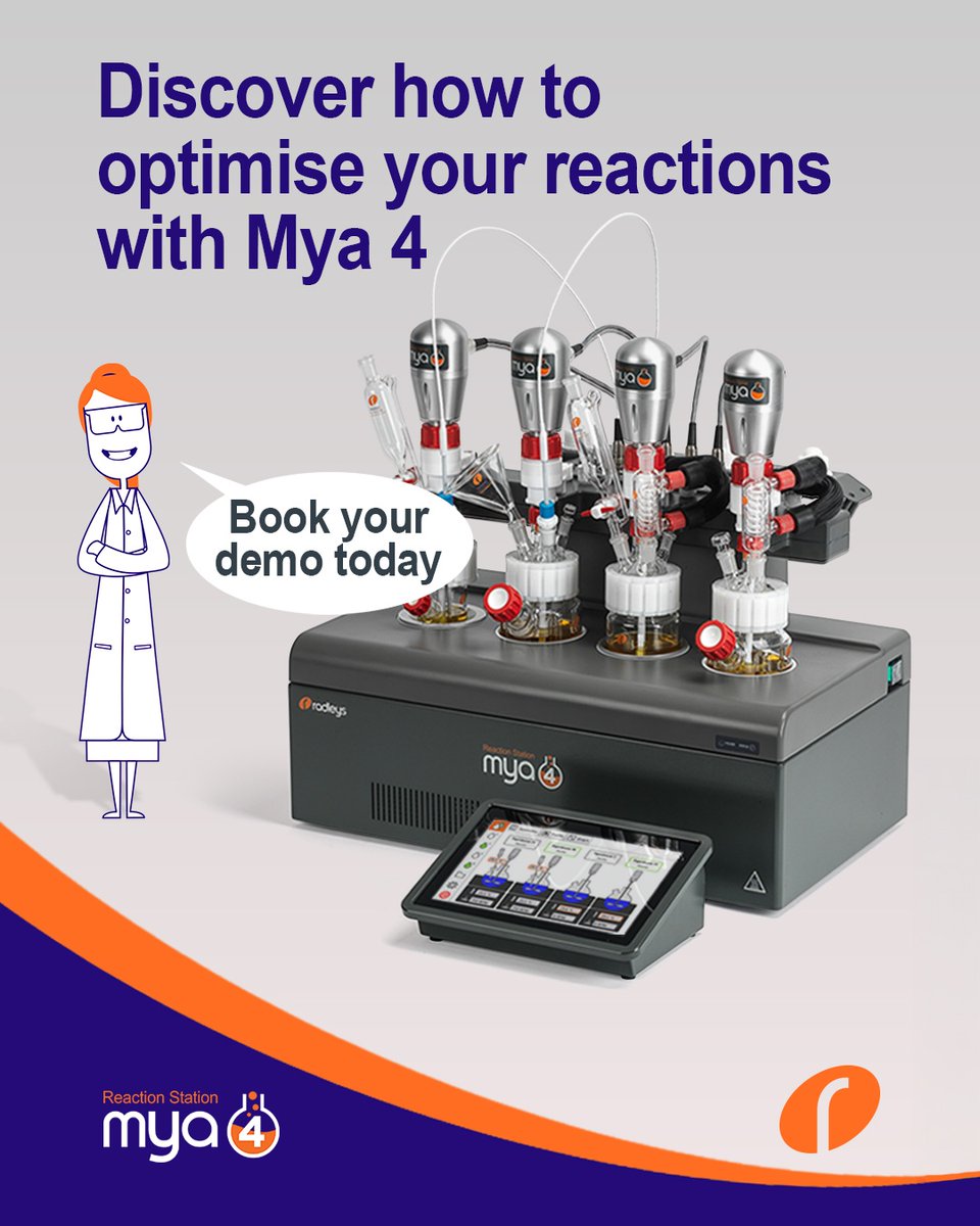 Radleys_UK's tweet image. Mya 4 gives you:
✅Independent temperature zones (-30 °C to +180 °C)
✅Reproducible, automated, unattended chemistry
✅Flexibility for crystallisation, DoE, scale-up & more
Book your demo: radleys.com/mya-4-reaction…
#realtimechem #processdevelopment #labautomation