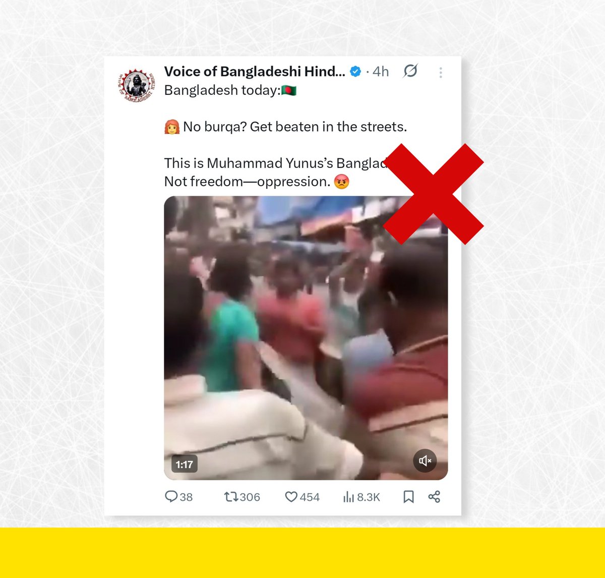 Sohan_RSB's tweet image. Hindutva propaganda account Voice of Bangladeshi Hindus shared the video claiming the individuals were beaten for not wearing burqa.

The claim that the individuals were beaten for not wearing a burqa is false.

Initial posts by locals suggest two Hijra community individuals…
