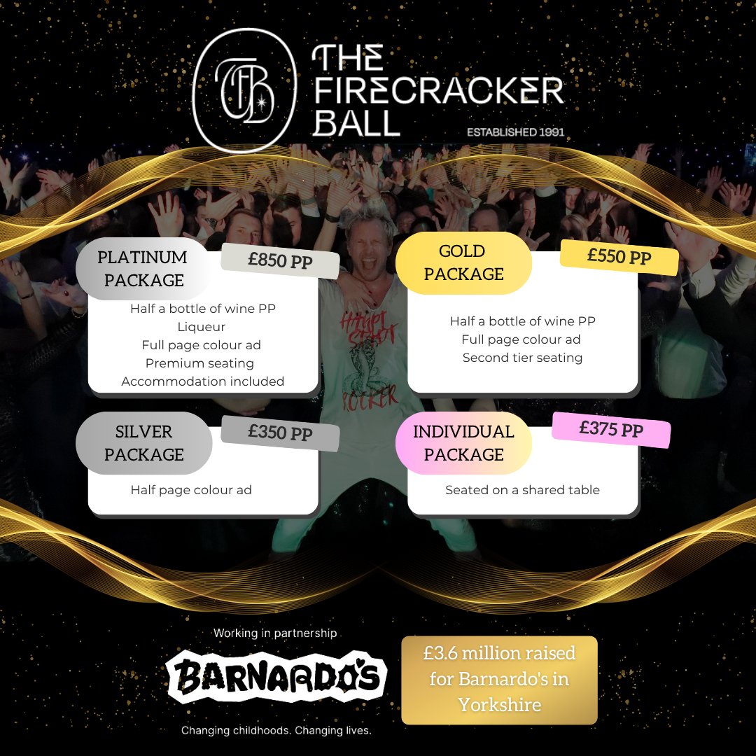 Firecracker Ball (@firecrackerball) on Twitter photo 4 months to go until we open the doors to The Firecracker Ball on November 8th. 🥂
Tables are selling fast. You can book here bit.ly/4d1BNm0.
Expect high-class entertainment and an auction of prizes, all in aid of <a href="/barnardos/">Barnardo’s</a>. 💚
#Firecracker25 #SupportBarnardos 4 months to go until we open the doors to The Firecracker Ball on November 8th. 🥂
Tables are selling fast. You can book here bit.ly/4d1BNm0.
Expect high-class entertainment and an auction of prizes, all in aid of <a href="/barnardos/">Barnardo’s</a>. 💚
#Firecracker25 #SupportBarnardos