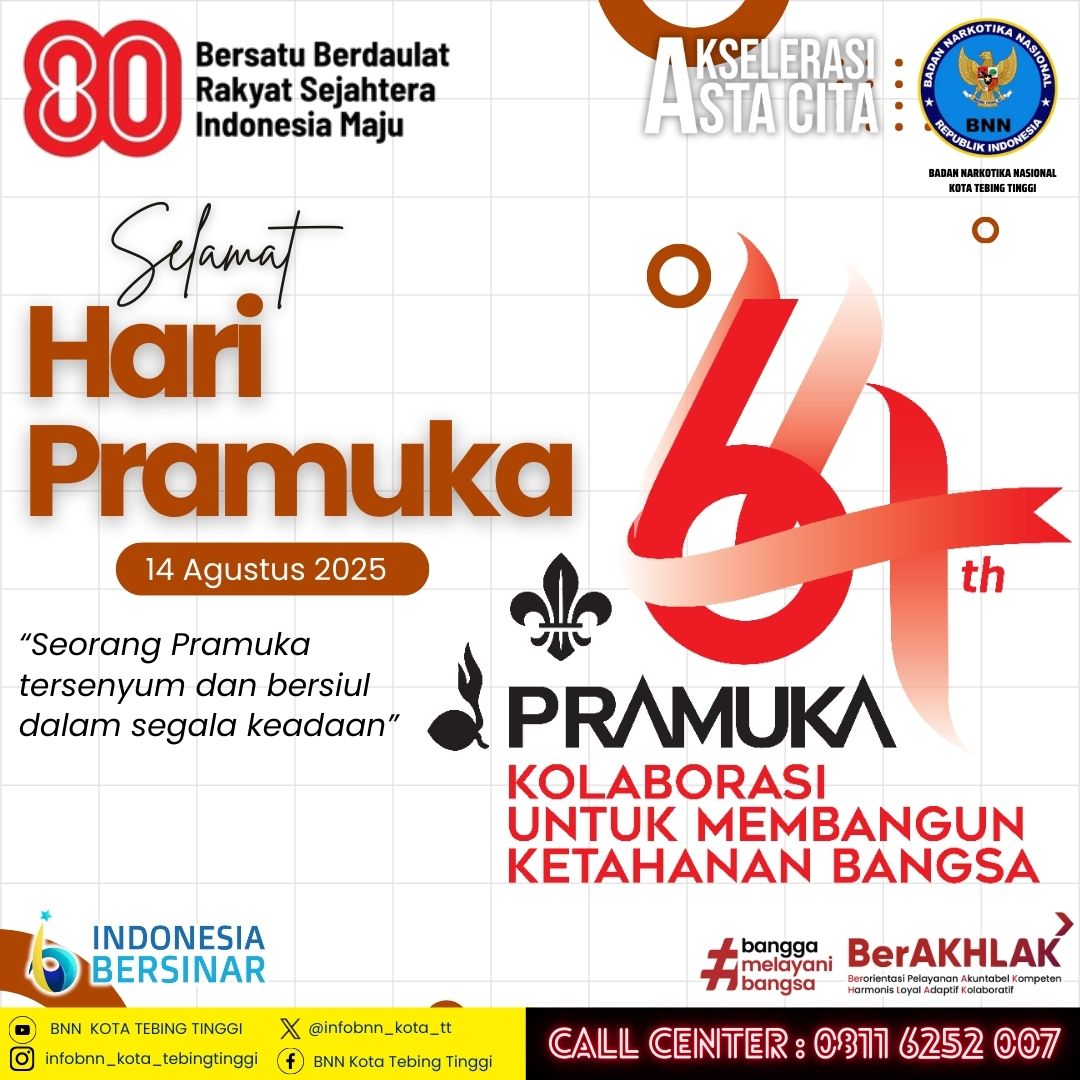 infobnn_kota_tt's tweet photo. Hi Sober Tebing Tinggi!
Selamat Hari Pramuka ke-64!
Terus berkarya, berkolaborasi, dan menjadi generasi tangguh demi Indonesia Maju!
#haripramuka
#bnn
#indonesiabersinar
#indonesiadrugfree
#tebingtinggi
#banggamelayanibangsa https://t.co/T7q5oajJQp